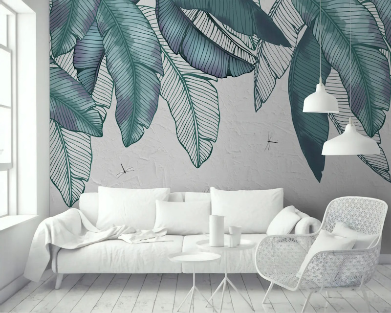 Vintage Leaves and Dragonfly Wallpaper Mural
