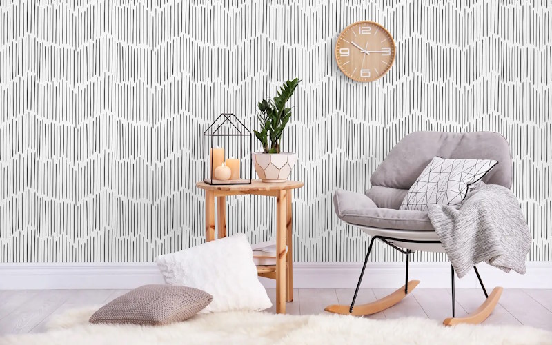 Black and White Minimalist Chevron Lines Wallpaper Mural