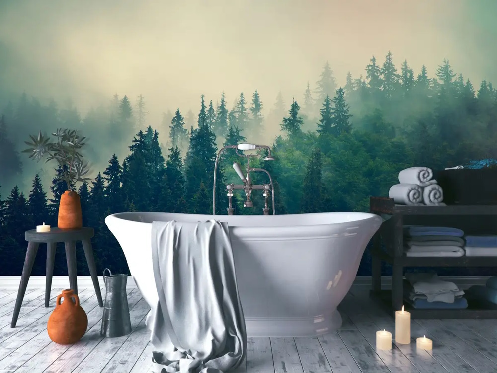 Misty Pine Forest Wallpaper Mural