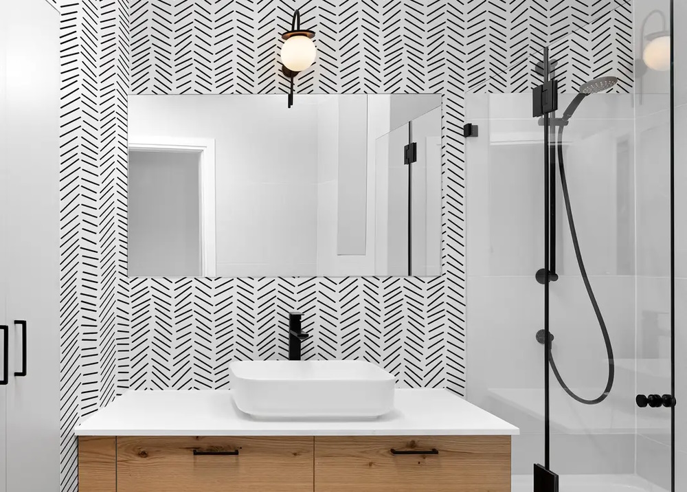 Modern Herringbone Line Black and White Wallpaper Mural