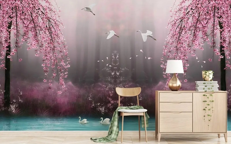 Pink Sakura Cherry Blossom Wallpaper Mural