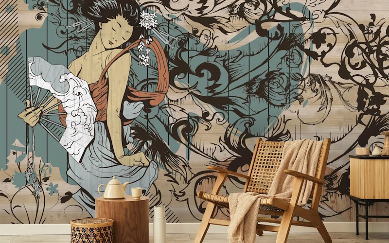 Retro Japanese Artistic Girl Wallpaper Mural