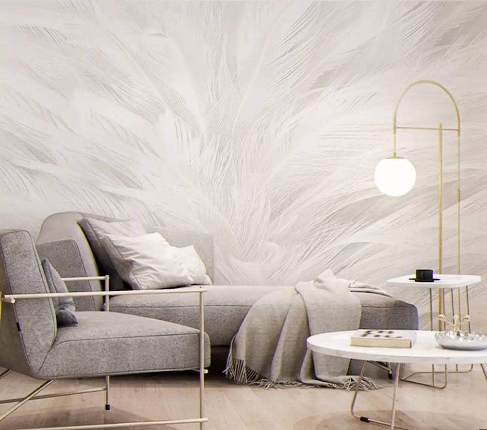 Monochrome Feather Pattern Wallpaper Mural