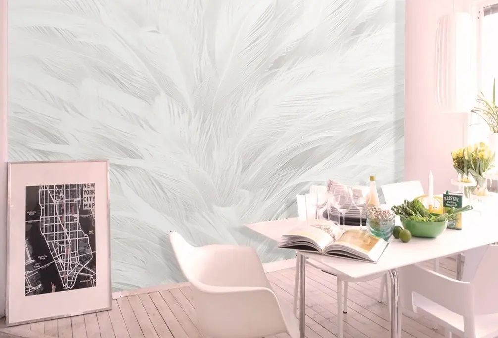 Monochrome Feather Pattern Wallpaper Mural