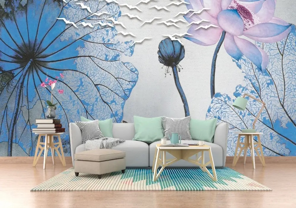 Nostalgic Lotus Floral Wallpaper Mural