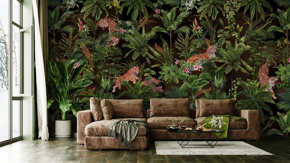 Dark Tropical Trees with Leopards Wallpaper Mural