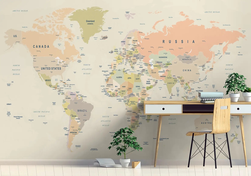 Political World Map Countries Detailed Wallpaper Mural